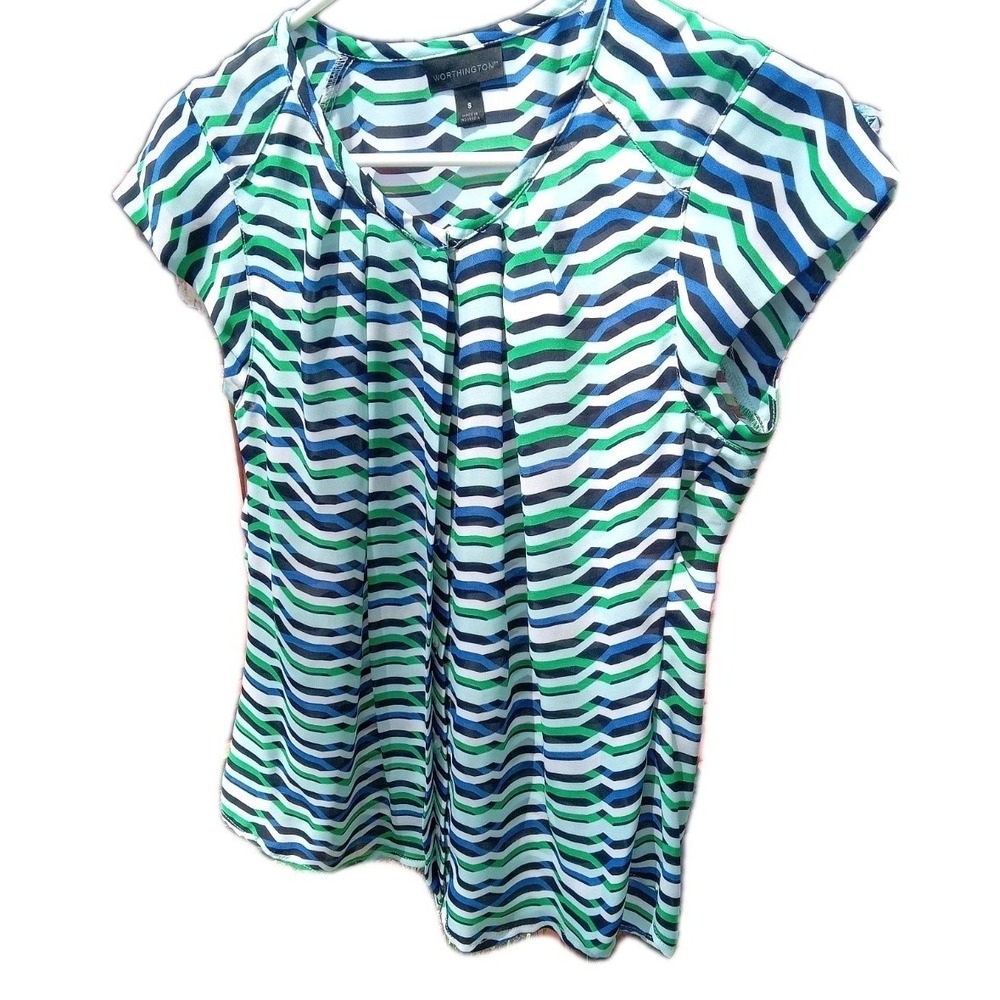 Worthington Women's SZ S Short Sleeve Sheer Button Down Shirt-Multicolor Office